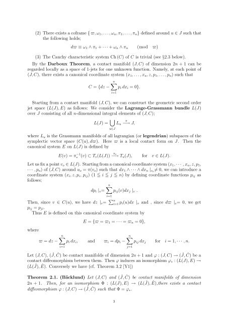 Contact Geometry of second order I - Dept. Math, Hokkaido Univ ...