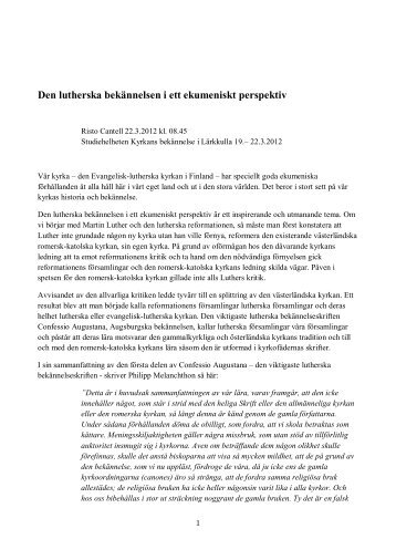 Den lutherska bekännelsen i ett ekumeniskt perspektiv - Sakasti