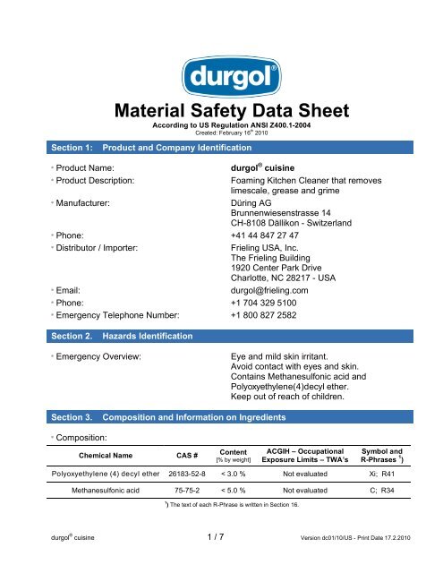 ANSI_MSDS durgol cuisine US - Frieling