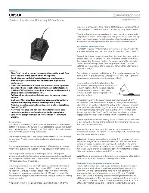 Cardioid Condenser Boundary Microphone - Audio Technica