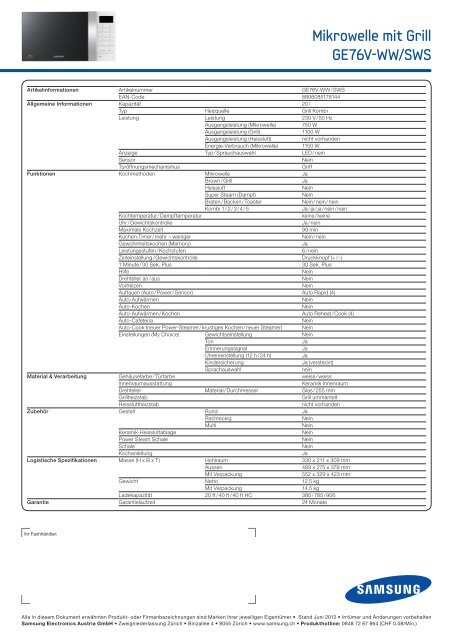 Spezifikationen als PDF - Samsung