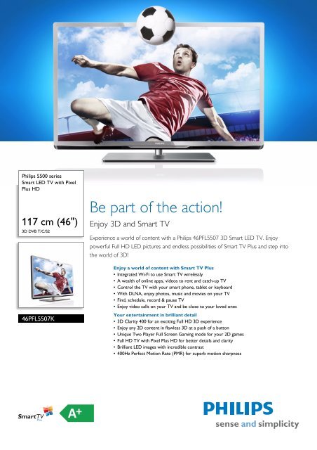 46PFL5507K/12 Philips Smart LED TV with Pixel Plus HD