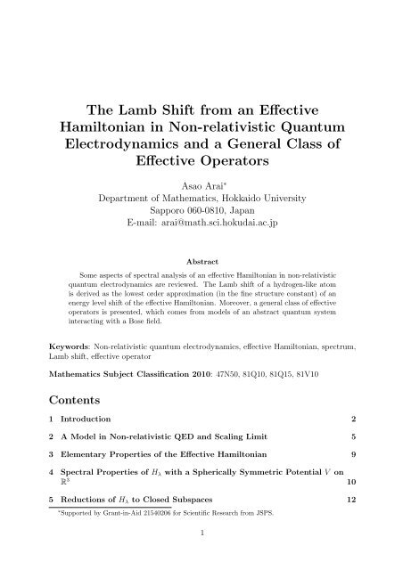 The Lamb Shift From An Effective Hamiltonian In Non -
