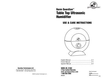 Ultrasonic Humidifier Manual 2L - AchooAllergy.com