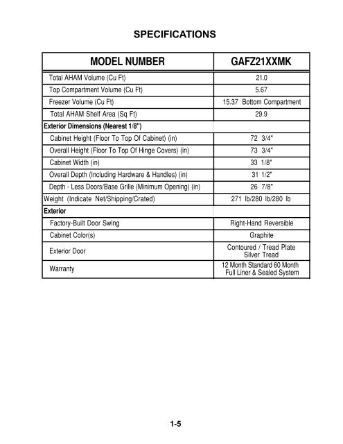 Freezerator GAF Z21XXMK00 Gladiator Series Service Manual