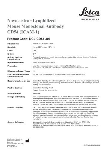 Novocastratm Lyophilized Mouse Monoclonal Antibody CD54 ...