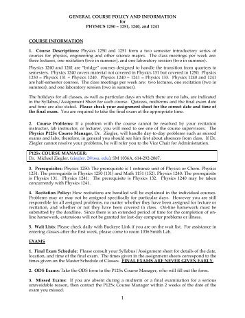 general course policy and information - Department of Physics