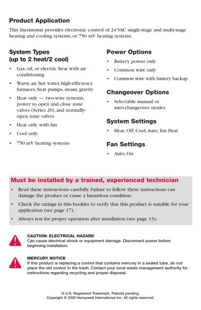 TH6220D-Programmable Thermostat Installation Guide - Air & Water