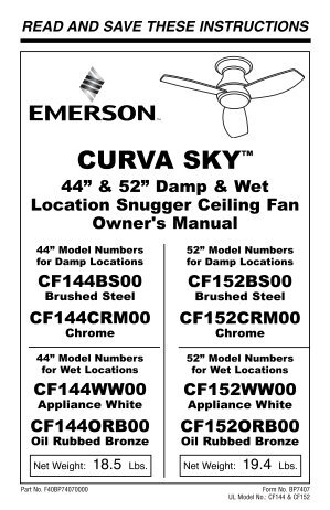 read and save these instructions - Emerson Fans