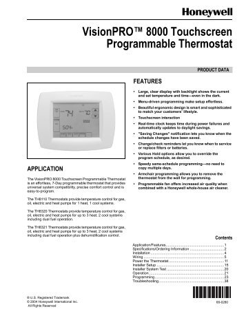 VisionPRO™ 8000 Touchscreen Programmable Thermostat