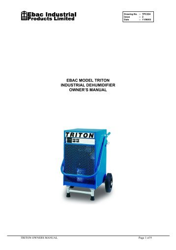 ebac model triton industrial dehumidifier owner's manual - Air & Water