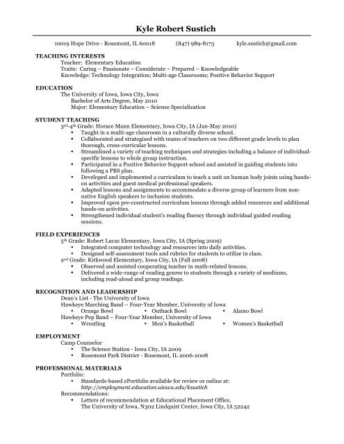 Resume Employment University of Iowa Resume Employment University of Iowa