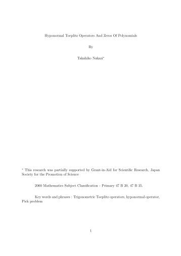 Hyponormal Toeplitz Operators And Zeros Of Polynomials By ...