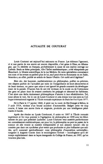 L'œuvre de Louis Couturat (1868-1914) - Numilog