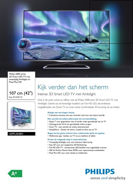 42PFL5038H/12 Philips 3D Smart LED-TV met ... - Vanden Borre