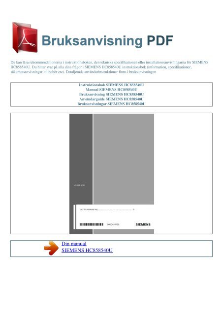 Instruktionsbok SIEMENS HC858540U - BRUKSANVISNING PDF