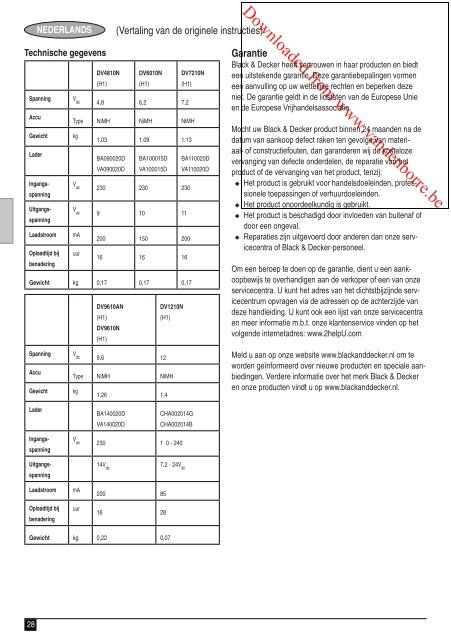 DV4810N DV6010N DV7210N DV9610N ... - Vanden Borre