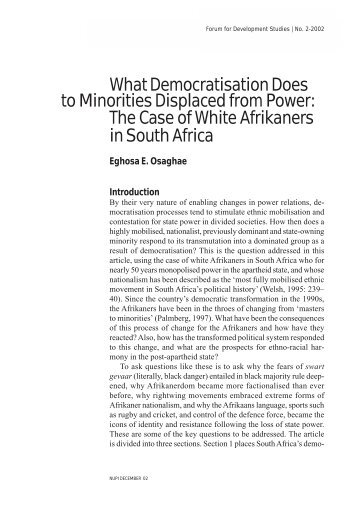 What Democratisation Does to Minorities Displaced from Power: The ...