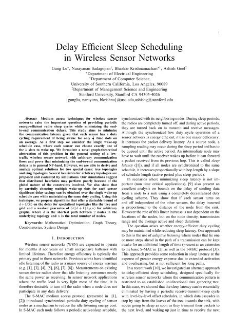 Delay Efficient Sleep Scheduling in Wireless Sensor Networks