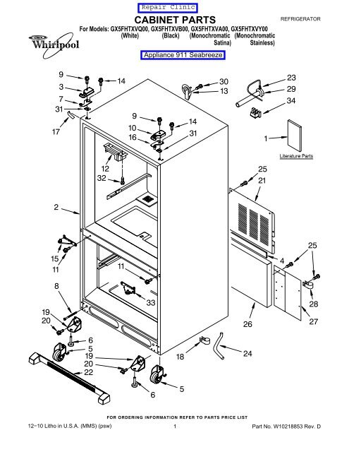 whirlpool refrigerator parts manual