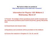 Information for Physics 1201 Midterm 2 Wednesday, March 27