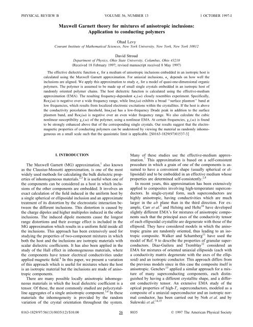 Maxwell Garnett theory for mixtures of anisotropic inclusions ...