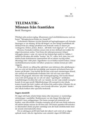 TELEMATIK- Minnen från framtiden - Bertil Thorngren