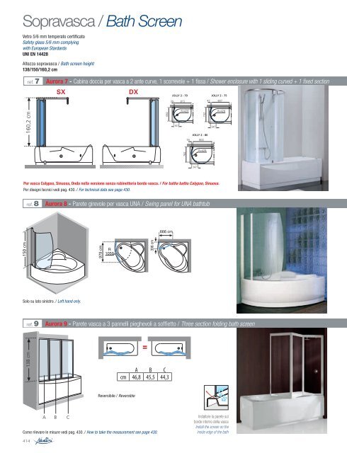 ref. 8 Aurora 8 Parete girevole per vasca UNA / Swing panel - Novellini