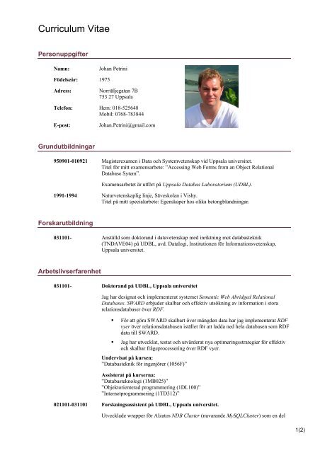 Curriculum Vitae - Uppsala universitet