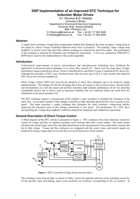 DSP Implementation of an Improved DTC Technique for Induction ...