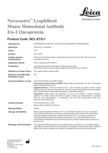 Novocastra™ Lyophilized Mouse Monoclonal Antibody Ets-1 ...