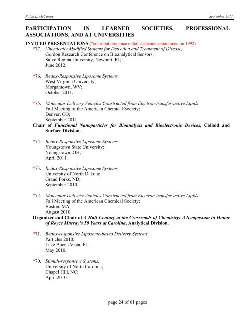 Curriculum Vitae – Robin L. McCarley - LSU Department of ...