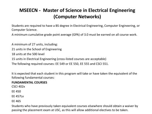 MSEE Master of Science in Electrical Engineering