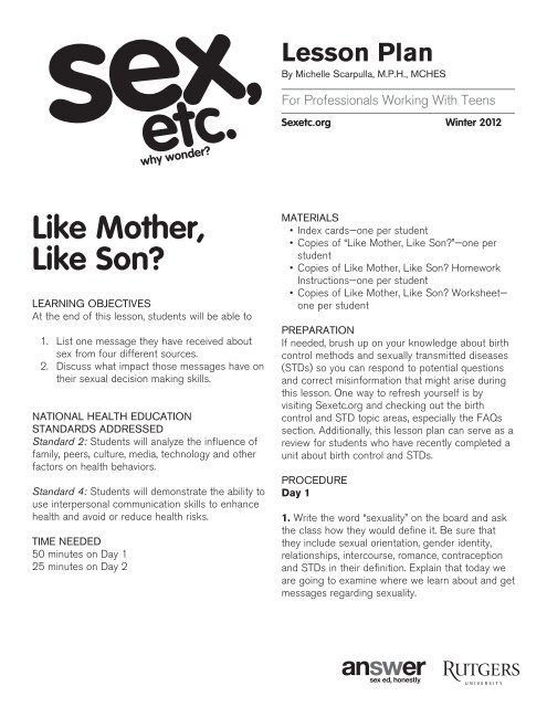 Like Mother, Like Son? Worksheet - Answer