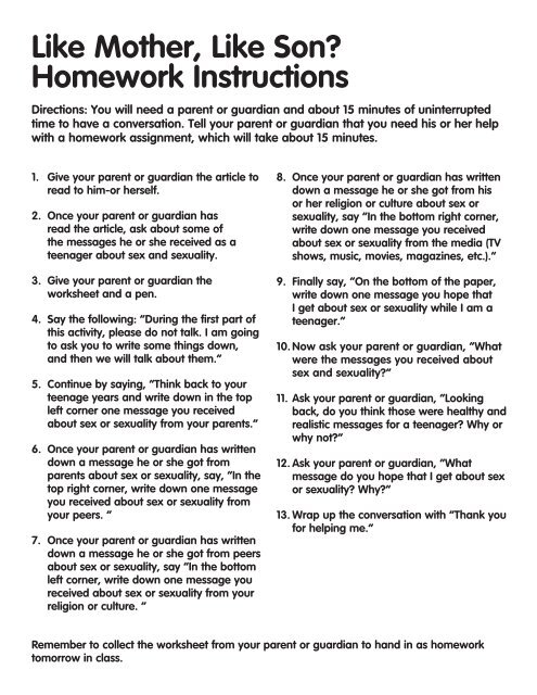 Like Mother, Like Son? Worksheet - Answer