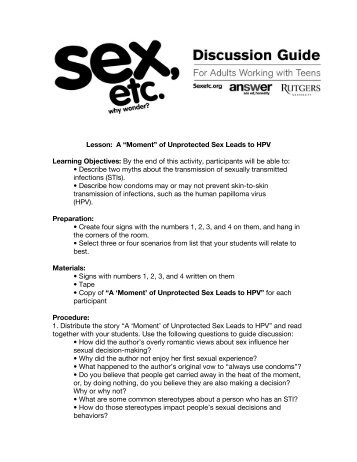 Lesson: A “Moment” of Unprotected Sex Leads to HPV ... - Answer