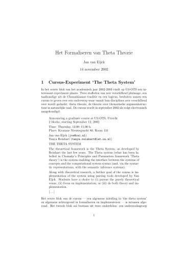 Het Formaliseren van Theta Theorie - CWI