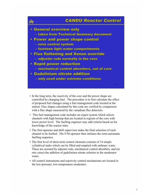 CANDU Reactor Control - Canteach