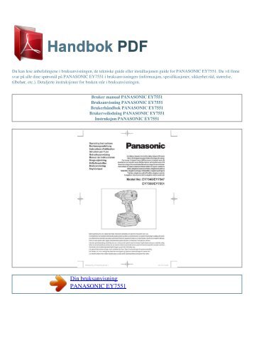 Bruker manual PANASONIC EY7551 - HANDBOK PDF