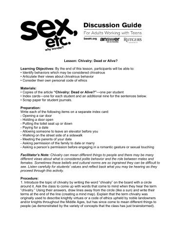 Lesson: Chivalry: Dead or Alive? Learning Objectives: By ... - Answer