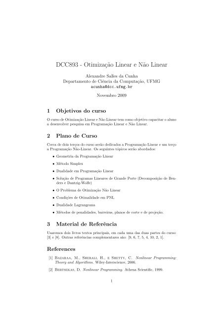 Otimização Linear e Não Linear - Departamento de Ciência da ...