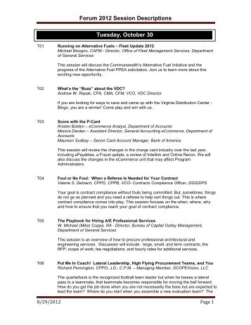 Forum 2012 Session Descriptions - Division of Purchases and Supply