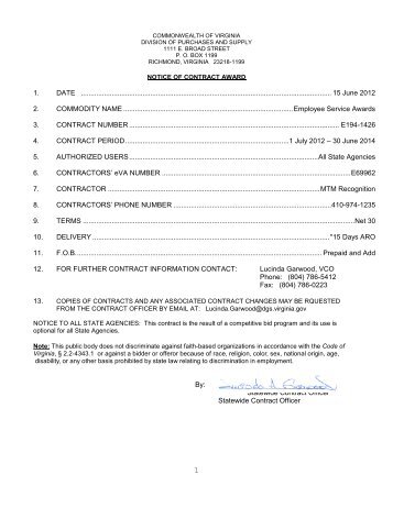 contract award - Division of Purchases and Supply - Commonwealth ...