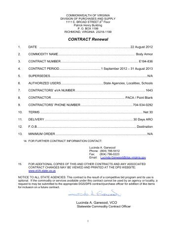 CONTRACT RENEWAL - PACA-Point Blank - Division of Purchases ...