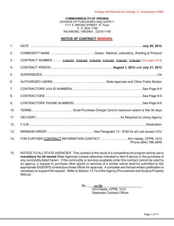 notice of contract renewal 1. date - Division of Purchases and ...
