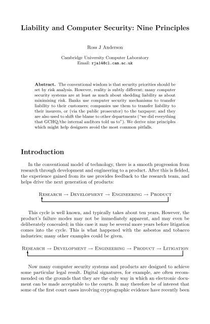 Liability and Computer Security: Nine Principles ... - Ftp Sunet