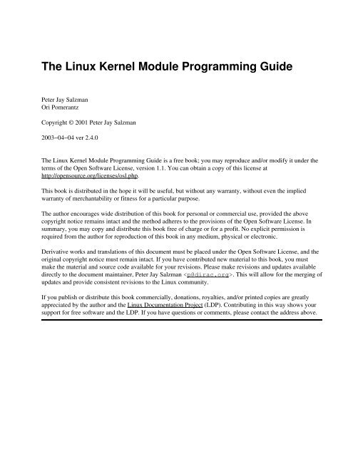 The Linux Kernel Module Programming Guide