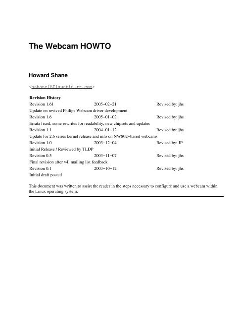 The Webcam HOWTO - The Linux Documentation Project