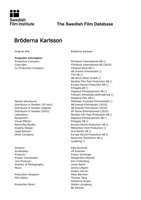 The Swedish Film Database - Bröderna Karlsson - FDb.cz
