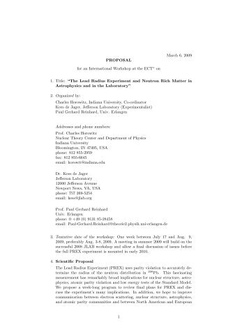 Scientific workshop proposal (pdf file) - Charles J Horowitz - Indiana ...
